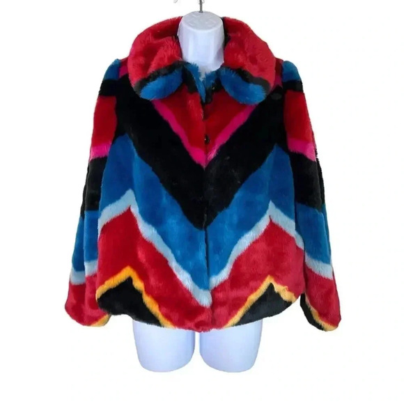 Alice + Olivia Jackets & Blazers - Alice + Olivia Jerri Color Block Faux Fur Coat Jacket Womens Size S Mobwife
